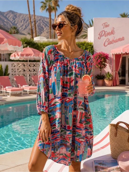 Rosa Faia Dresses & Skirts - Rosa Faia Papanui Tropical Surfboard Print Viscose Cover Up Tunic Dress L XL